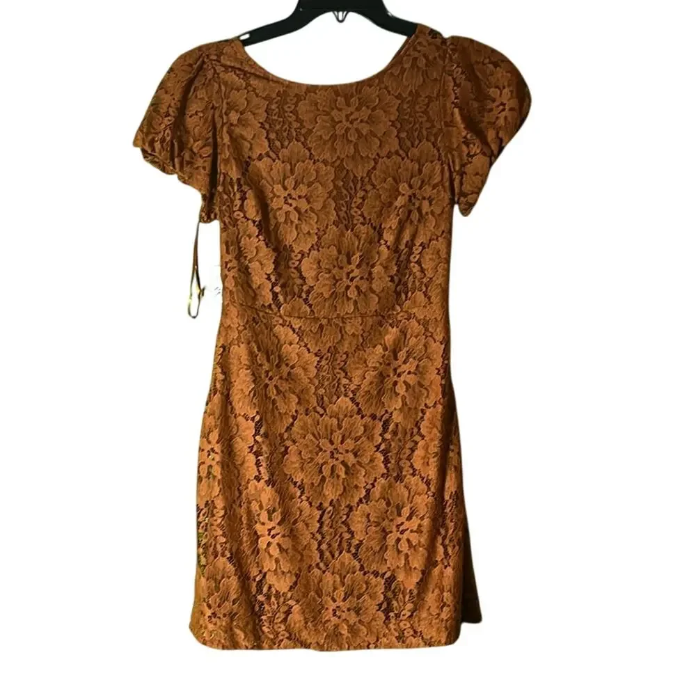 FREE PEOPLE FP Hailee Lace A Line Mini Dress in Burnt Orange Pretty Penny XS